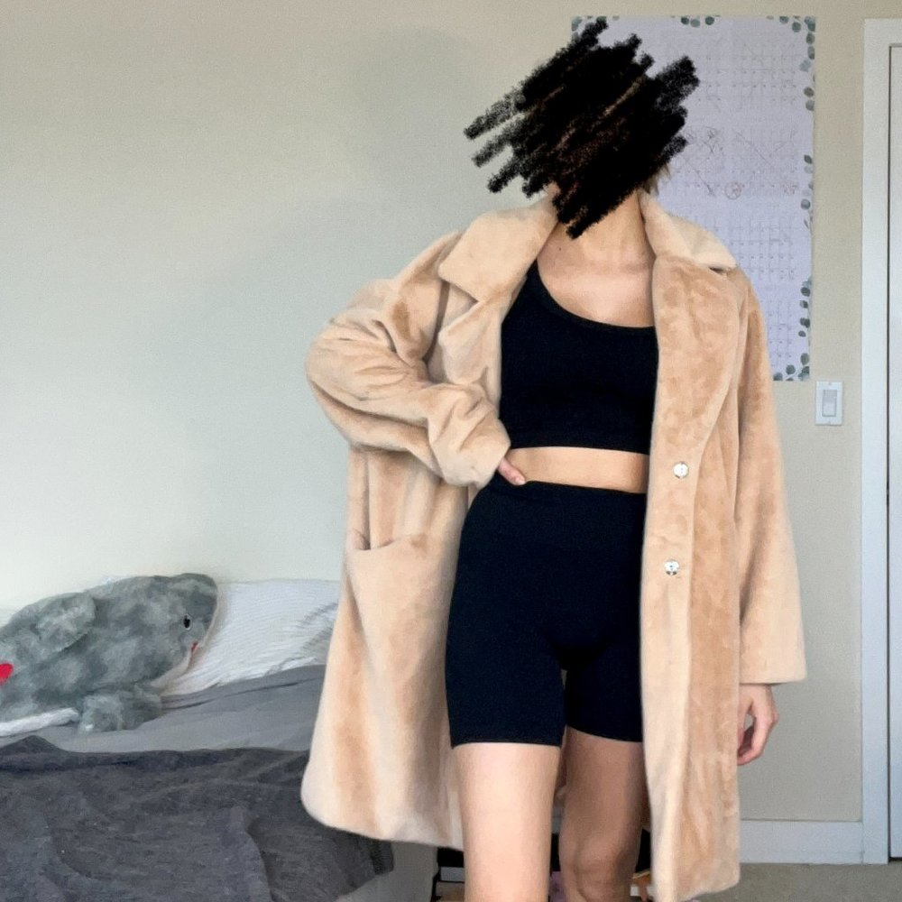 forever 21 faux fur fuzzy knit longline coat